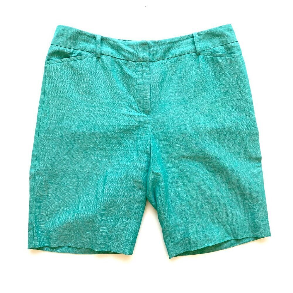Talbots Aqua Green Cotton Linen Blend Bermuda Shorts Size 8
